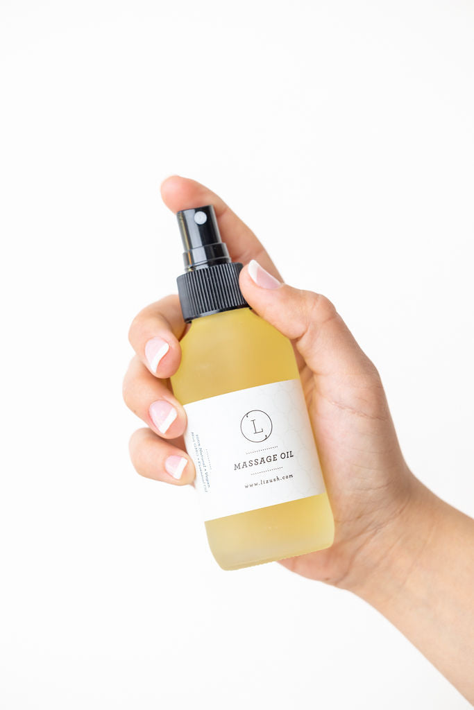 Eucalyptus massage oil in a 4 oz frosted glass spray bottle with cotton storage bag — view 5