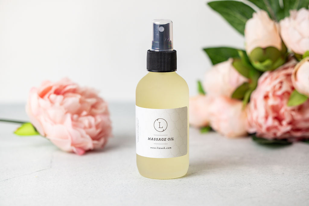 Eucalyptus massage oil in a 4 oz frosted glass spray bottle with cotton storage bag — view 6