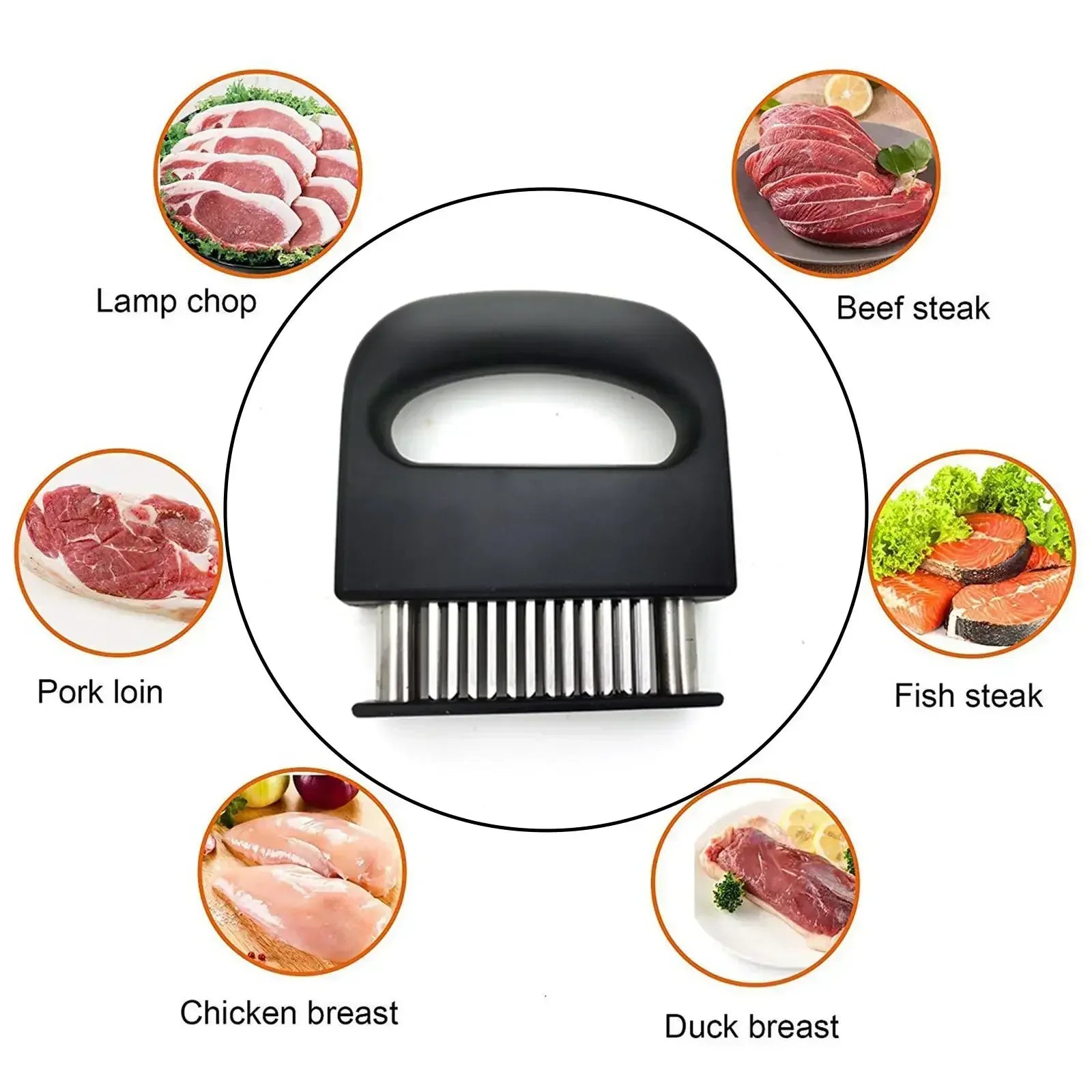 Black 48-needle stainless steel meat tenderizer tool with ergonomic handle for kitchen and BBQ — view 5