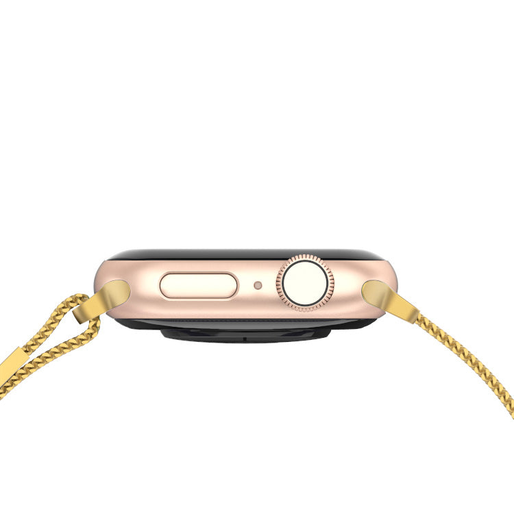 Gold stainless steel woven mesh Apple Watch band with magnetic infinite loop clasp — view 5