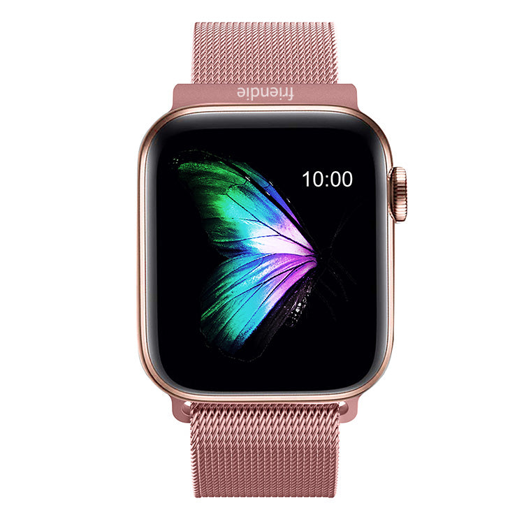 Rose gold stainless steel woven mesh infinite loop watch band with magnetic clasp for smartwatches