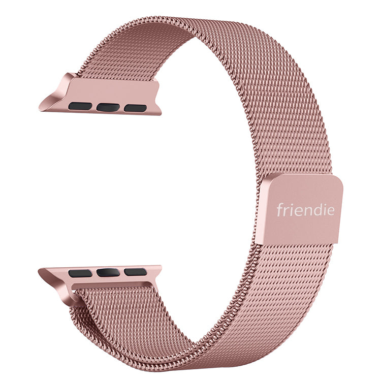 Rose gold stainless steel woven mesh infinite loop watch band with magnetic clasp for smartwatches — view 4