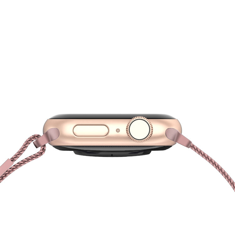 Rose gold stainless steel woven mesh infinite loop watch band with magnetic clasp for smartwatches — view 5
