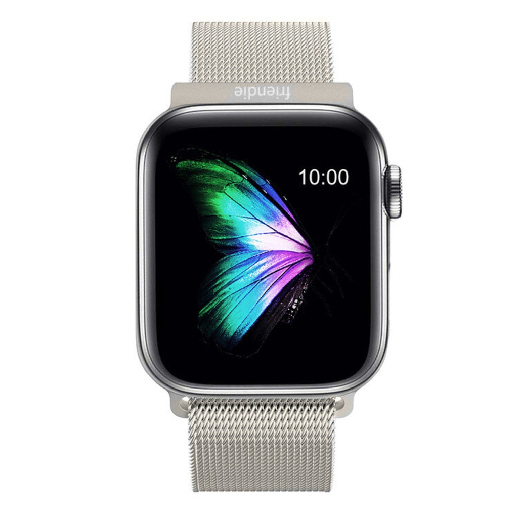 Starlight stainless steel woven mesh Apple Watch band with a magnetic loop clasp