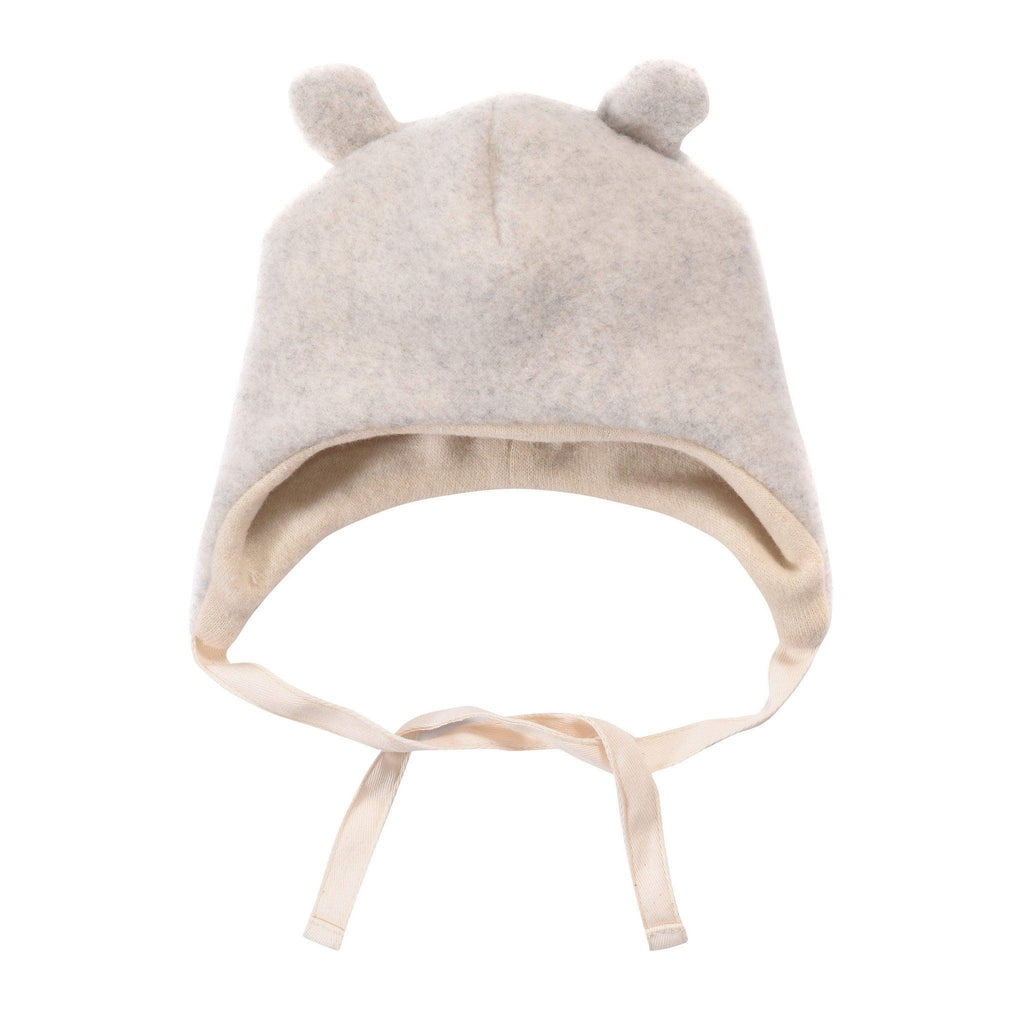Grey bear woolen baby hat with adorable animal ears and extra long customizable tie straps