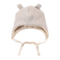 Grey bear woolen baby hat with adorable animal ears and extra long customizable tie straps