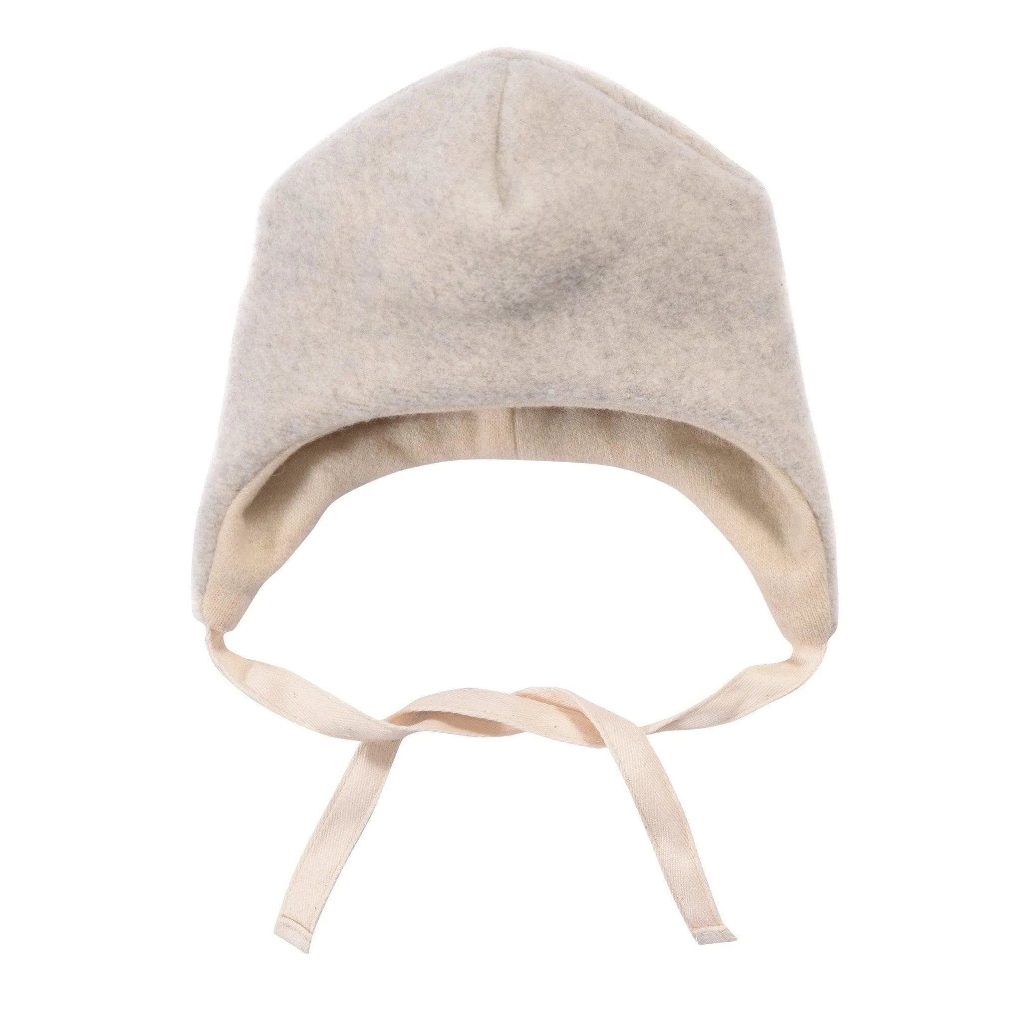 Grey bear woolen baby hat with adorable animal ears and extra long customizable tie straps — view 2