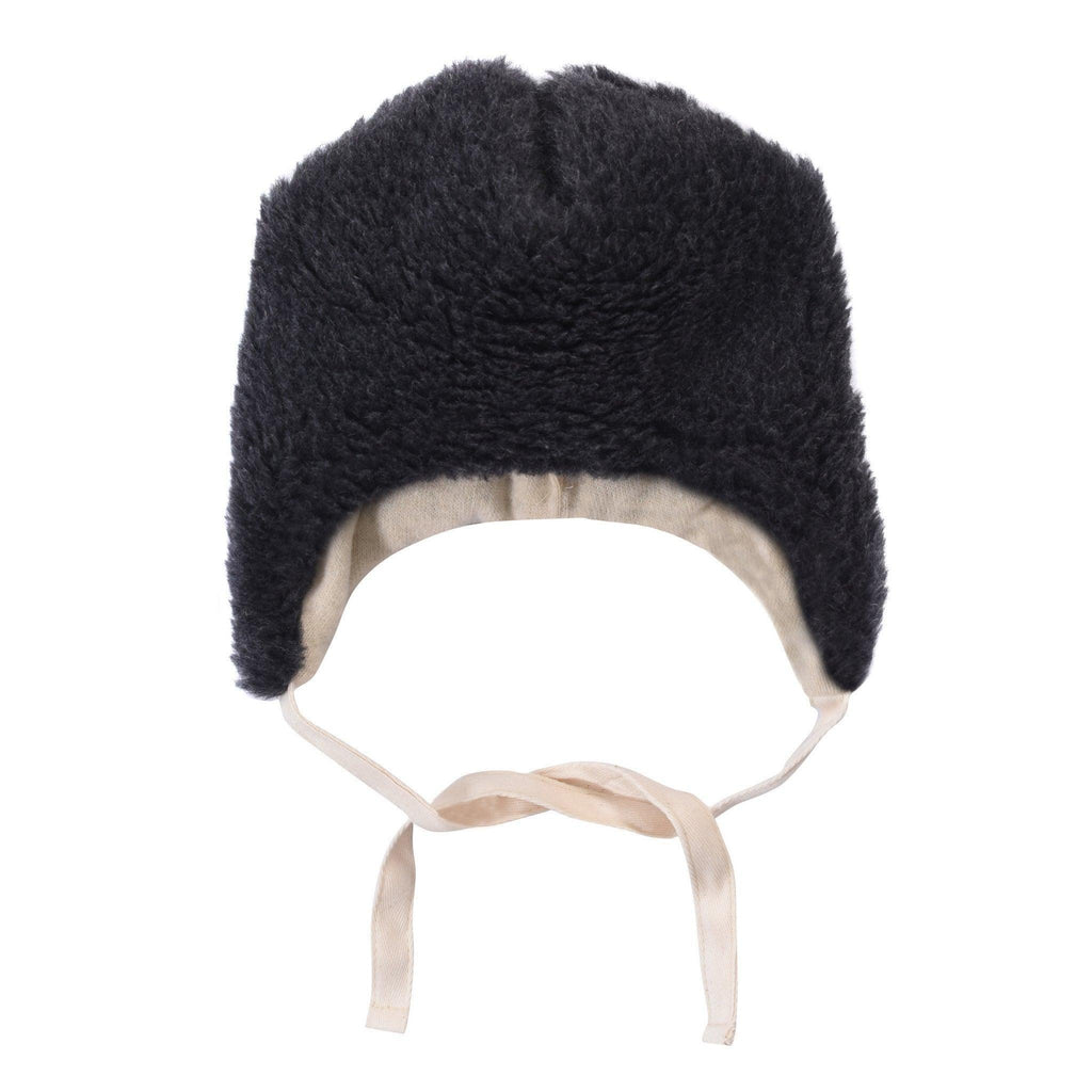 Black bear woolen baby hat with long customizable ties and cute animal ears — view 2