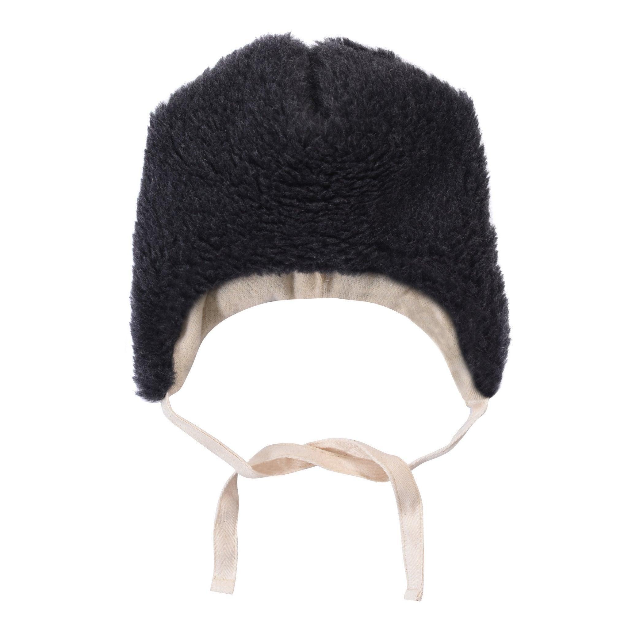 Black bear woolen baby hat with long customizable ties and cute animal ears — view 2