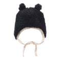 Black bear woolen baby hat with long customizable ties and cute animal ears