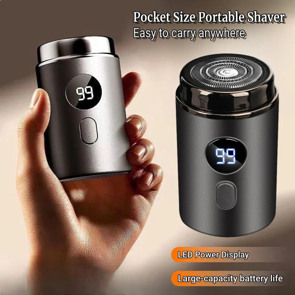 Men's electric razor in sleek grey finish with digital display and compact portable design — view 2
