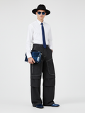 Mens SOHO couture deconstructed wide leg denim trousers in premium dark grey with contrasting stitching