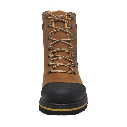 Men's light brown leather 7-inch steel toe work boots with rugged slip-resistant rubber outsoles — view 5