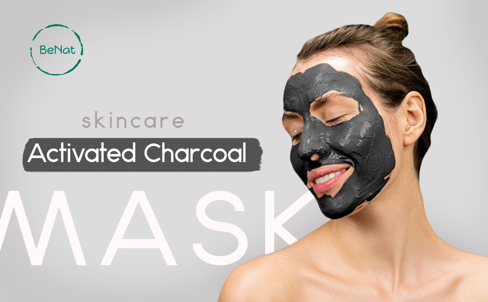 Activated charcoal face mask powder with natural ingredients in an eco-friendly 4oz container. — view 2