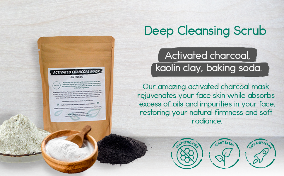 Activated charcoal face mask powder with natural ingredients in an eco-friendly 4oz container. — view 3