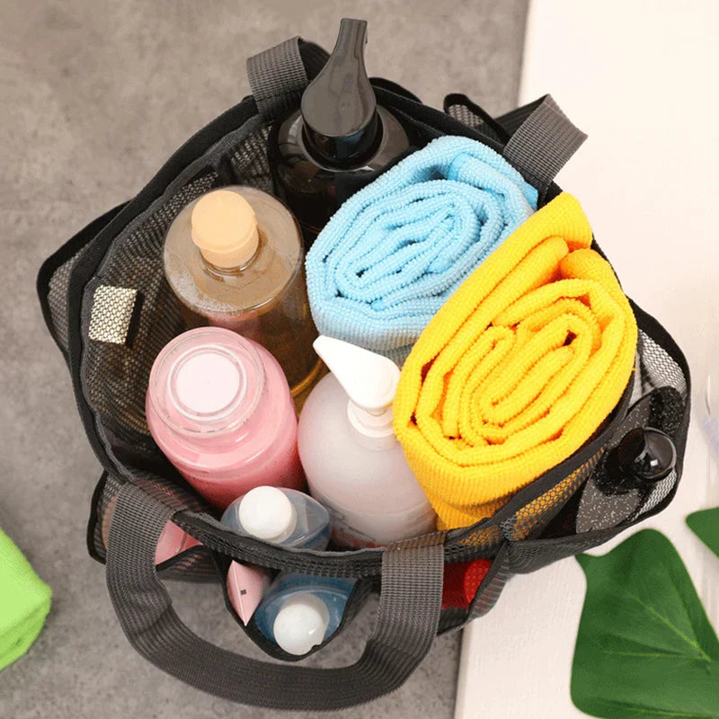 Portable mesh shower caddy in black with 8 pockets and handle for bathroom organization — view 5