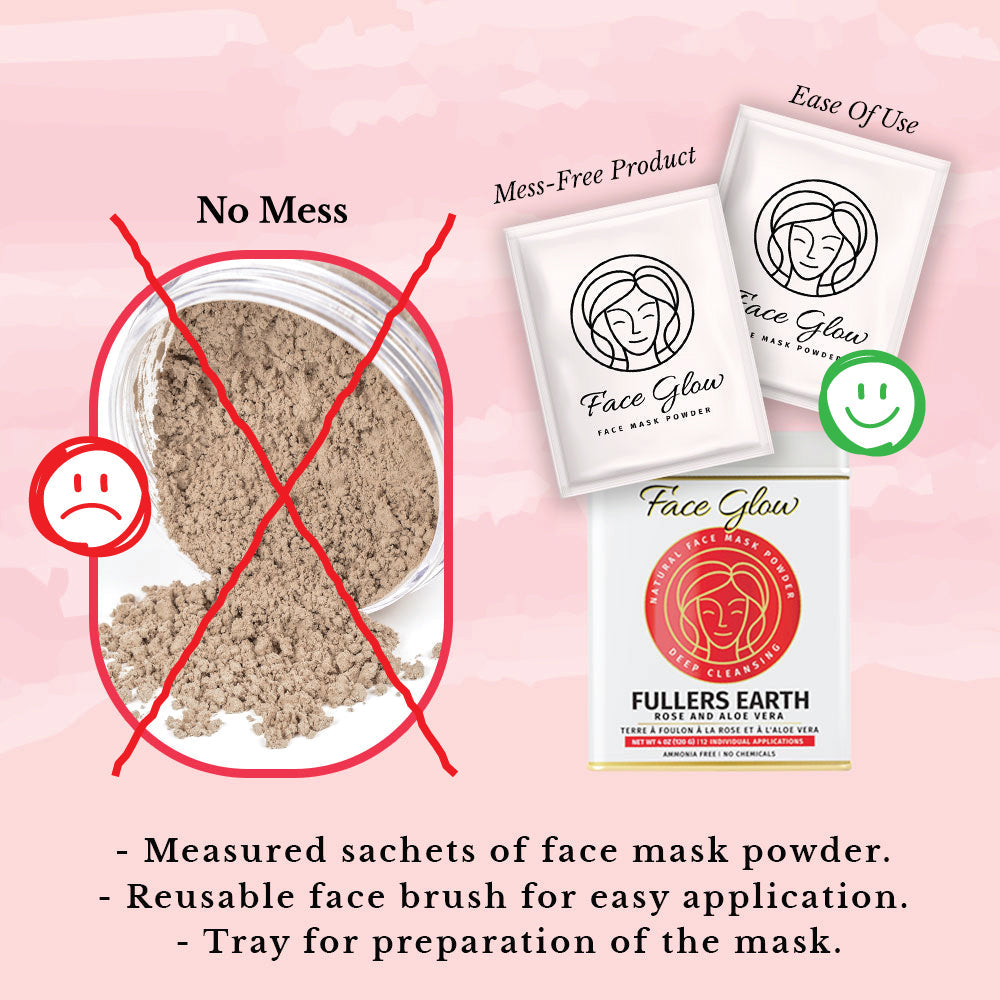 Fuller's Earth face mask powder sachets with reusable applicator brush and preparation tray in tin. — view 3