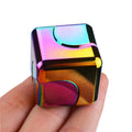 Metal cube spinner fidget toy featuring a sleek geometric design for desktop stress relief
