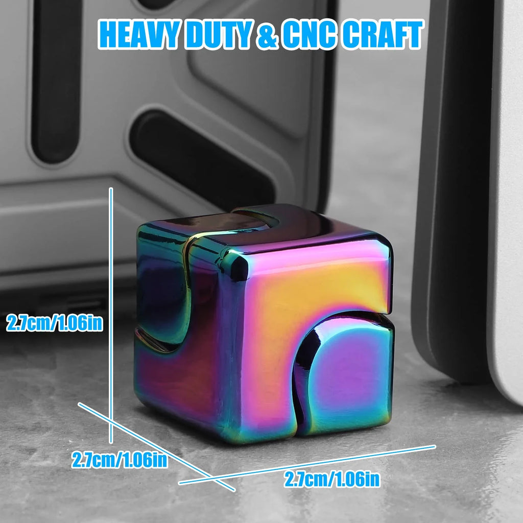 Metal cube spinner fidget toy featuring a sleek geometric design for desktop stress relief — view 2