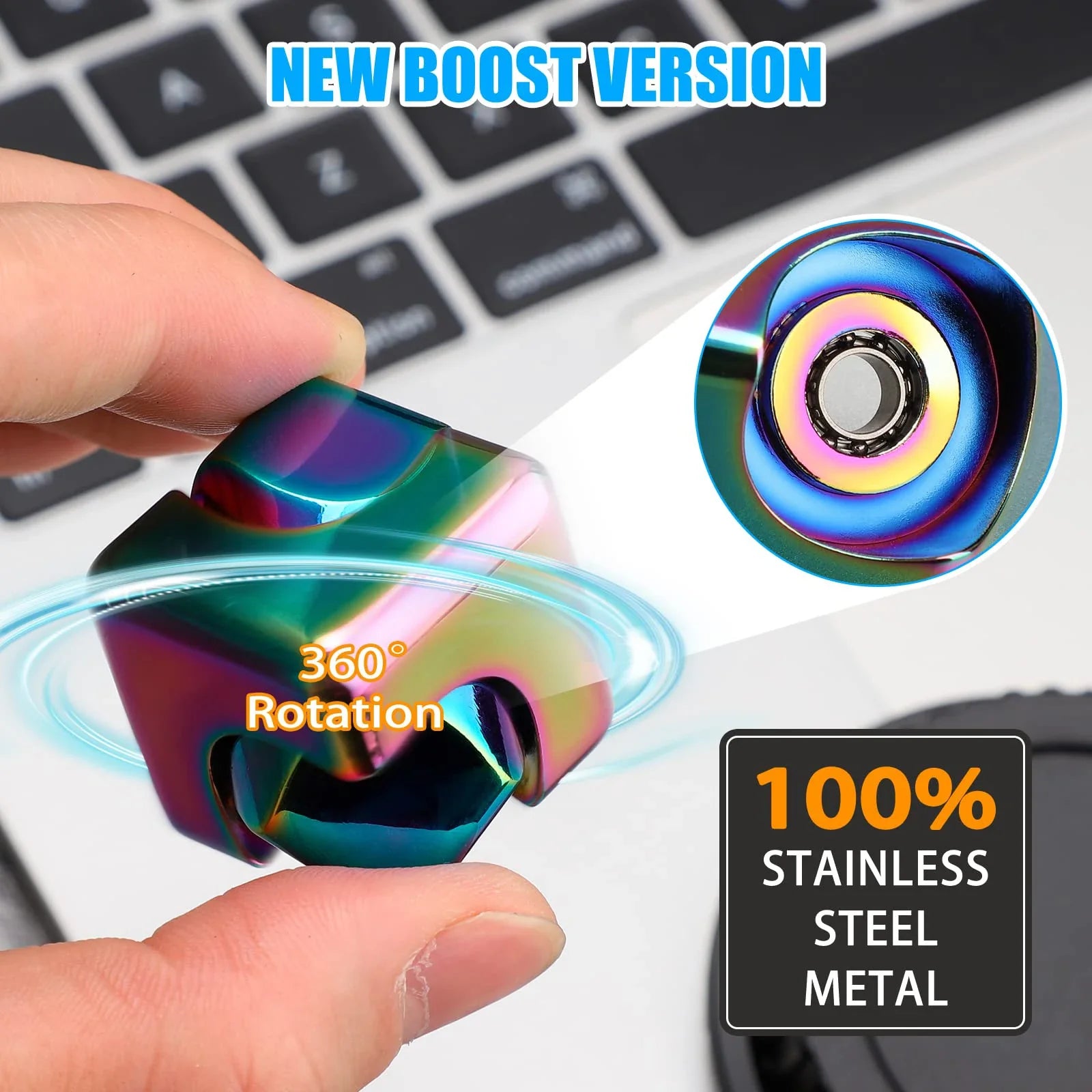 Metal cube spinner fidget toy featuring a sleek geometric design for desktop stress relief — view 3