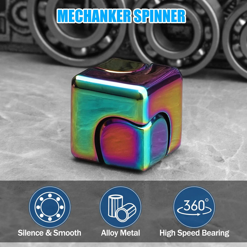 Metal cube spinner fidget toy featuring a sleek geometric design for desktop stress relief — view 4