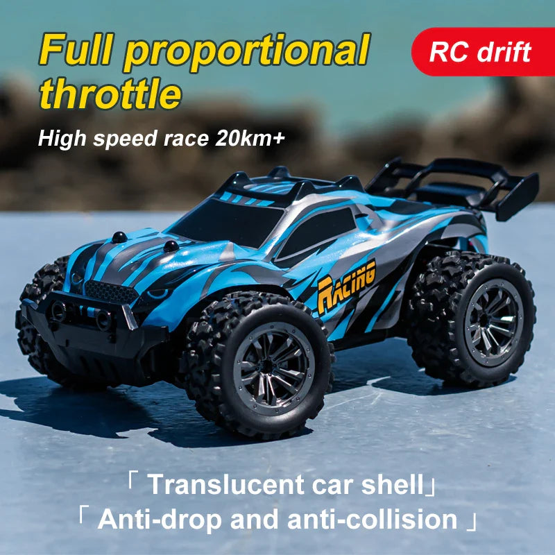 Mini 4WD RC climbing car with rugged rubber tires and 4-channel remote control