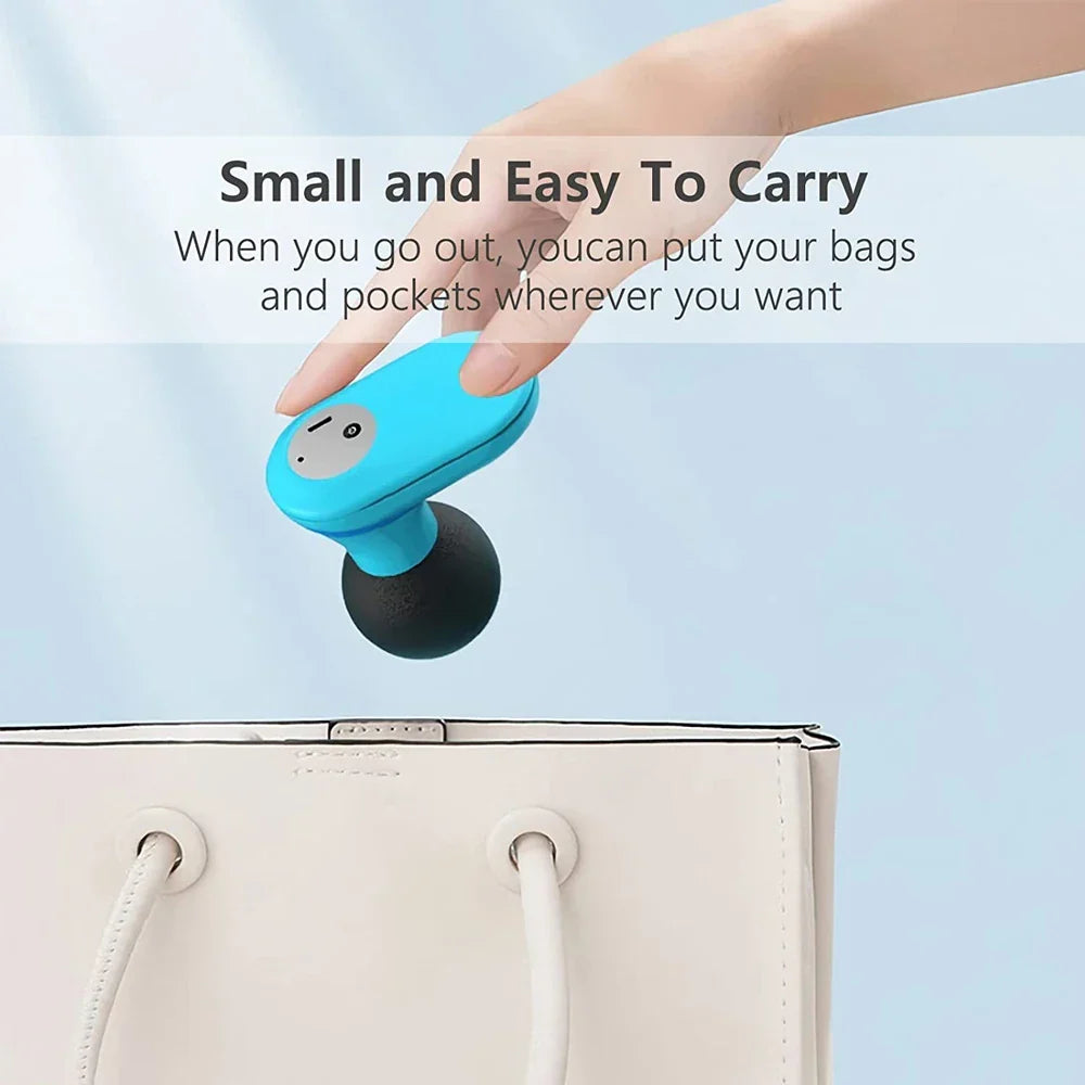 Blue mini electric handheld massager with silicone head for deep tissue muscle therapy and recovery — view 2