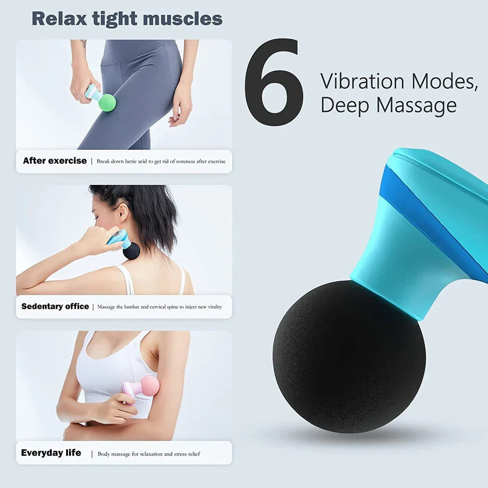 Blue mini electric handheld massager with silicone head for deep tissue muscle therapy and recovery — view 5