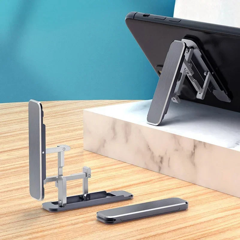 Mini ultra-thin aluminum folding mobile phone holder attached to the back of a smartphone — view 5