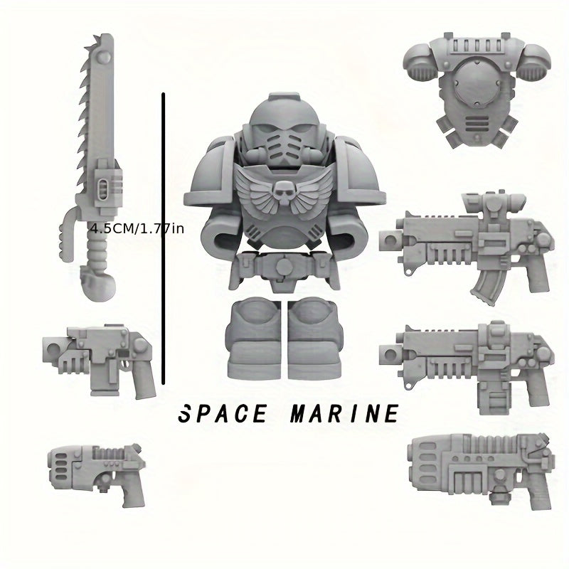 Mini building block figures set in colorful ABS plastic with sci-fi weapons, armor, and backpacks — view 2