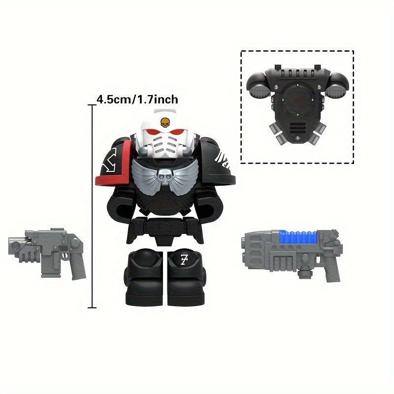 Mini building block figures set in colorful ABS plastic with sci-fi weapons, armor, and backpacks — view 3