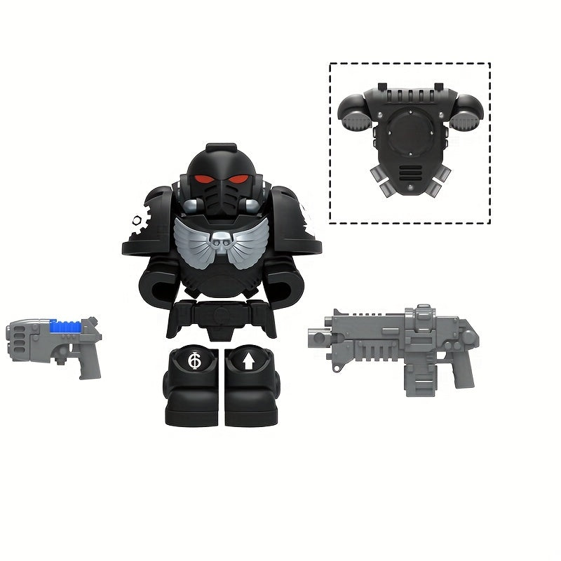 Mini building block figures set in colorful ABS plastic with sci-fi weapons, armor, and backpacks — view 4