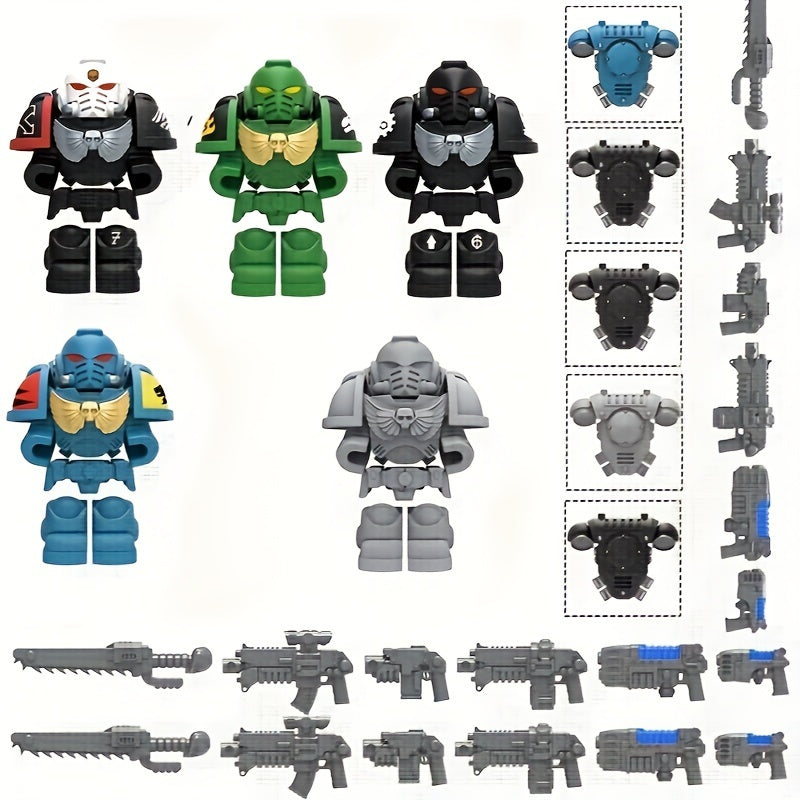 Mini building block figures set in colorful ABS plastic with sci-fi weapons, armor, and backpacks — view 5