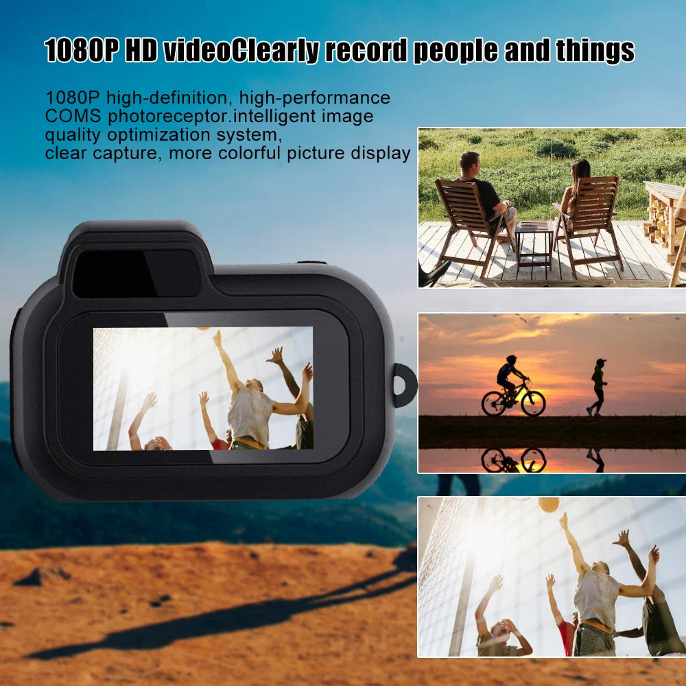 Mini HD portable sports camera showing ultra-compact form factor and digital display screen. — view 4