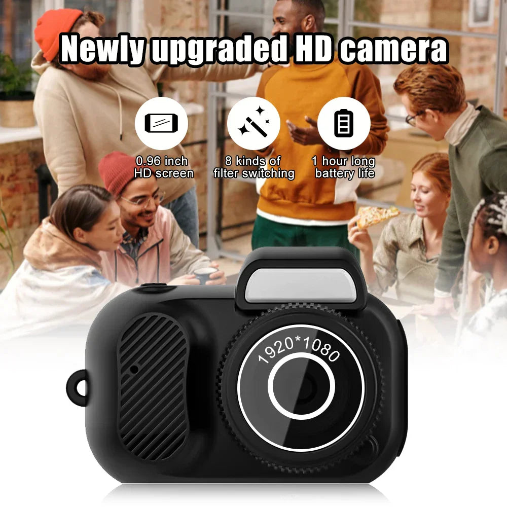 Mini HD portable sports camera showing ultra-compact form factor and digital display screen. — view 3