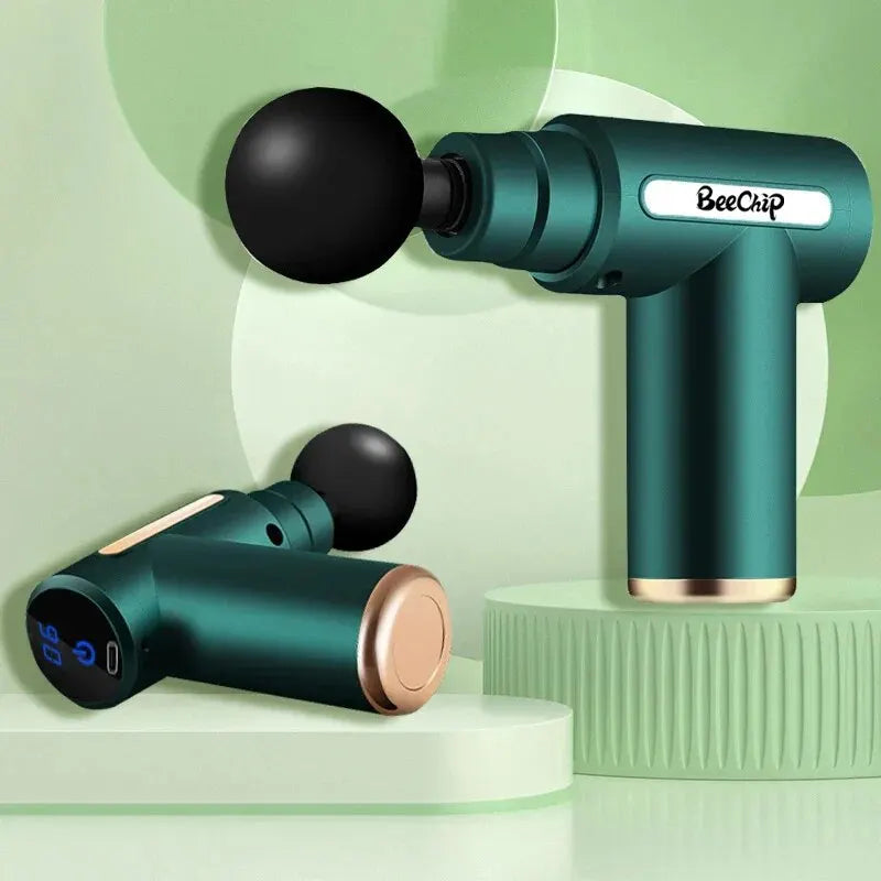 Compact cordless mini massage gun with four interchangeable heads for deep tissue muscle relief. — view 2