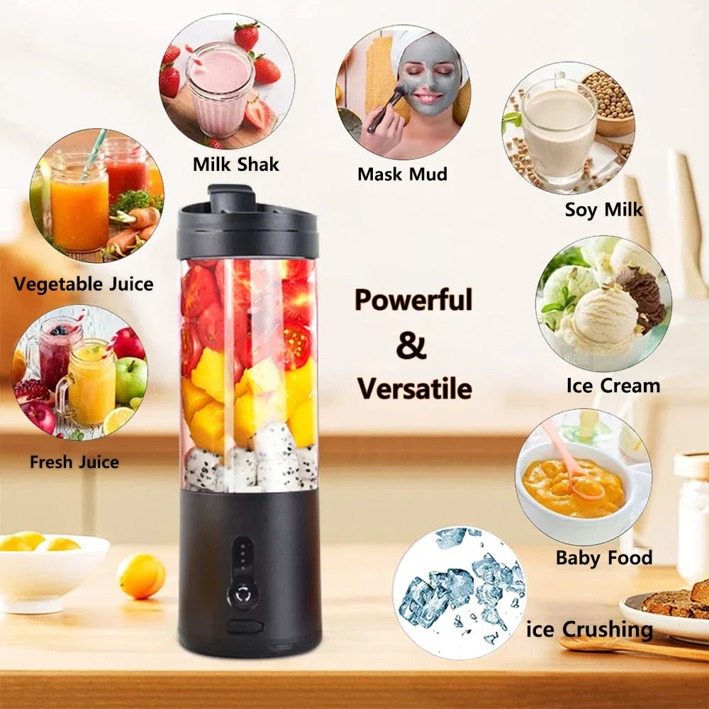 Mini portable rechargeable electric fruit juicer blender with stainless steel blades — view 2