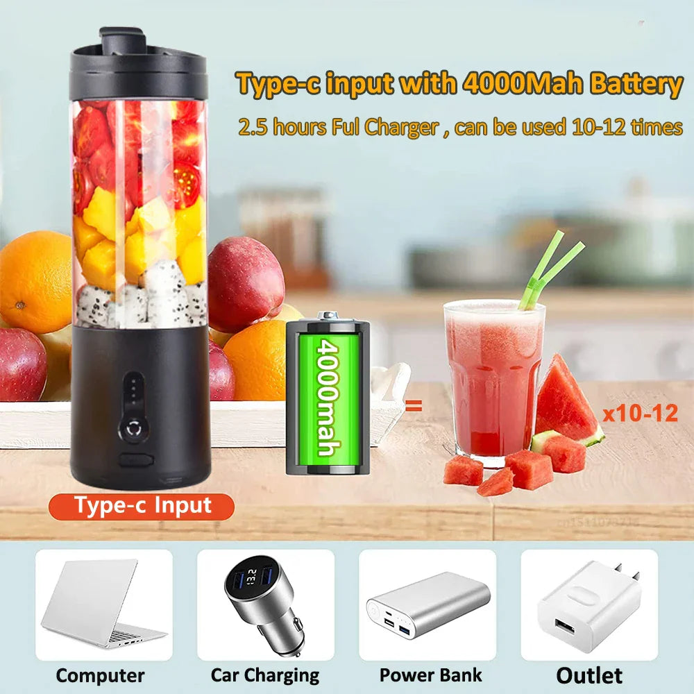 Mini portable rechargeable electric fruit juicer blender with stainless steel blades — view 4