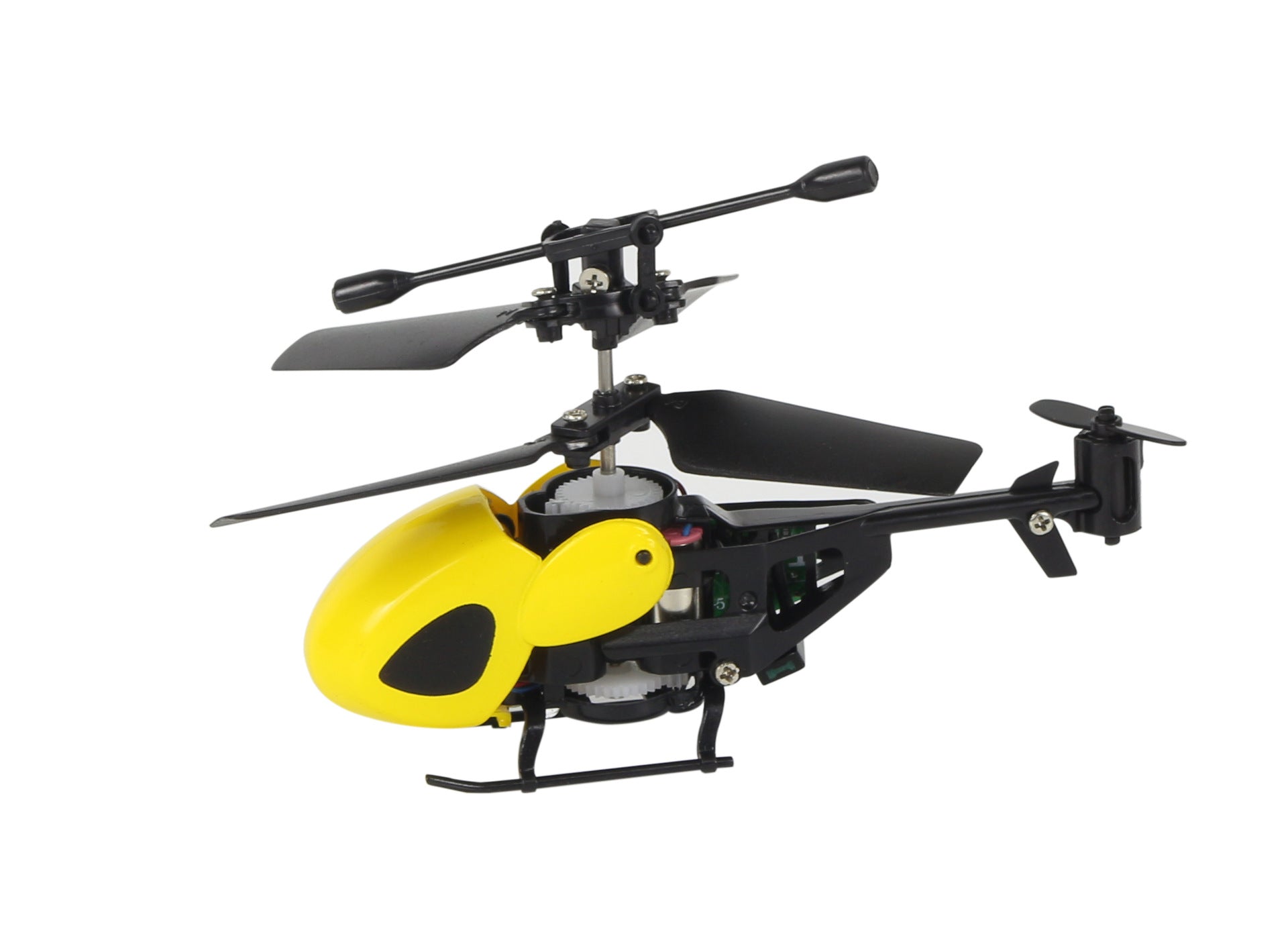 Mini remote control helicopter toy in bright yellow plastic with aerodynamic blades and landing gear — view 5