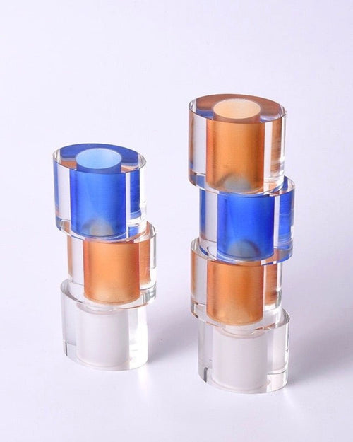 Modern crystal nugget vase with stacked geometric glass blocks in vibrant contemporary colors. — view 5