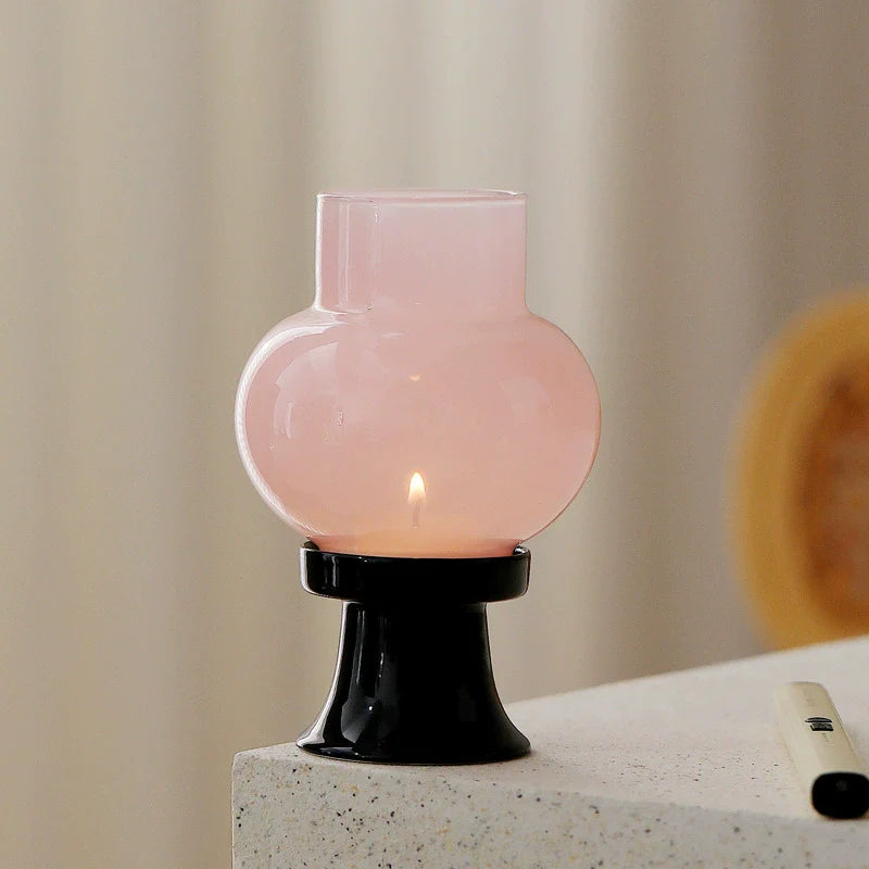 Hand-blown heat-resistant glass aroma candle lamp with a sleek black ceramic base — view 3