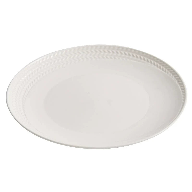 Braided rim white ceramic dinner plate with an embossed textured edge made of high-fired porcelain — view 5