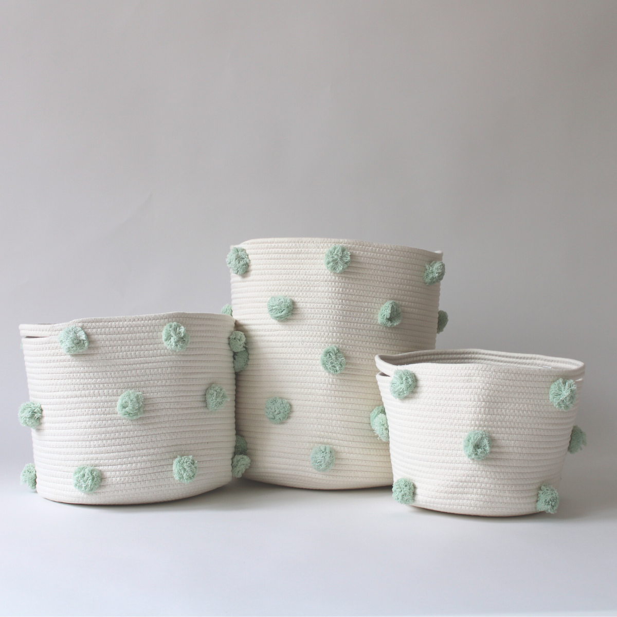 Mint Pom Basket - Large-2