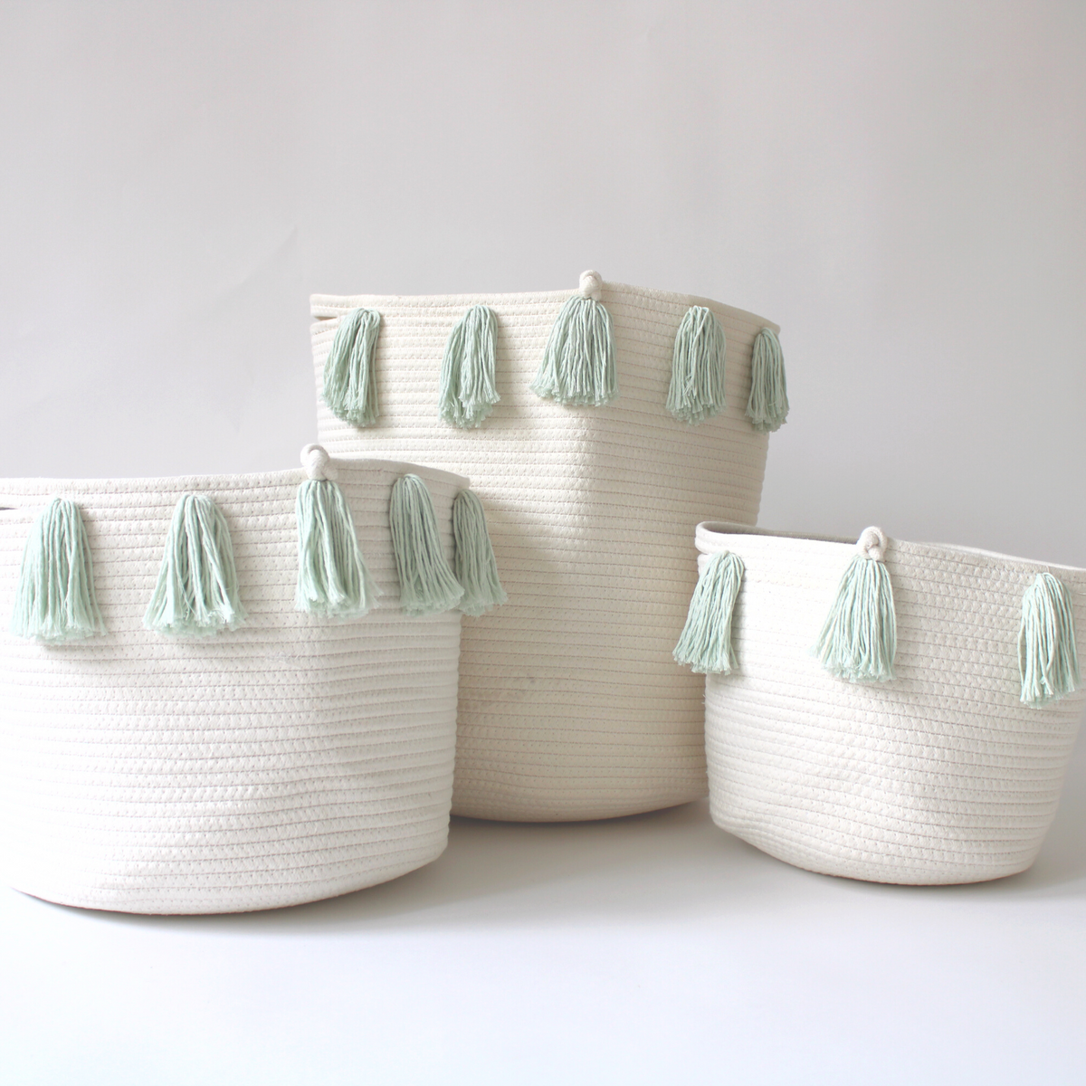 Mint Tassel Basket - Large-2