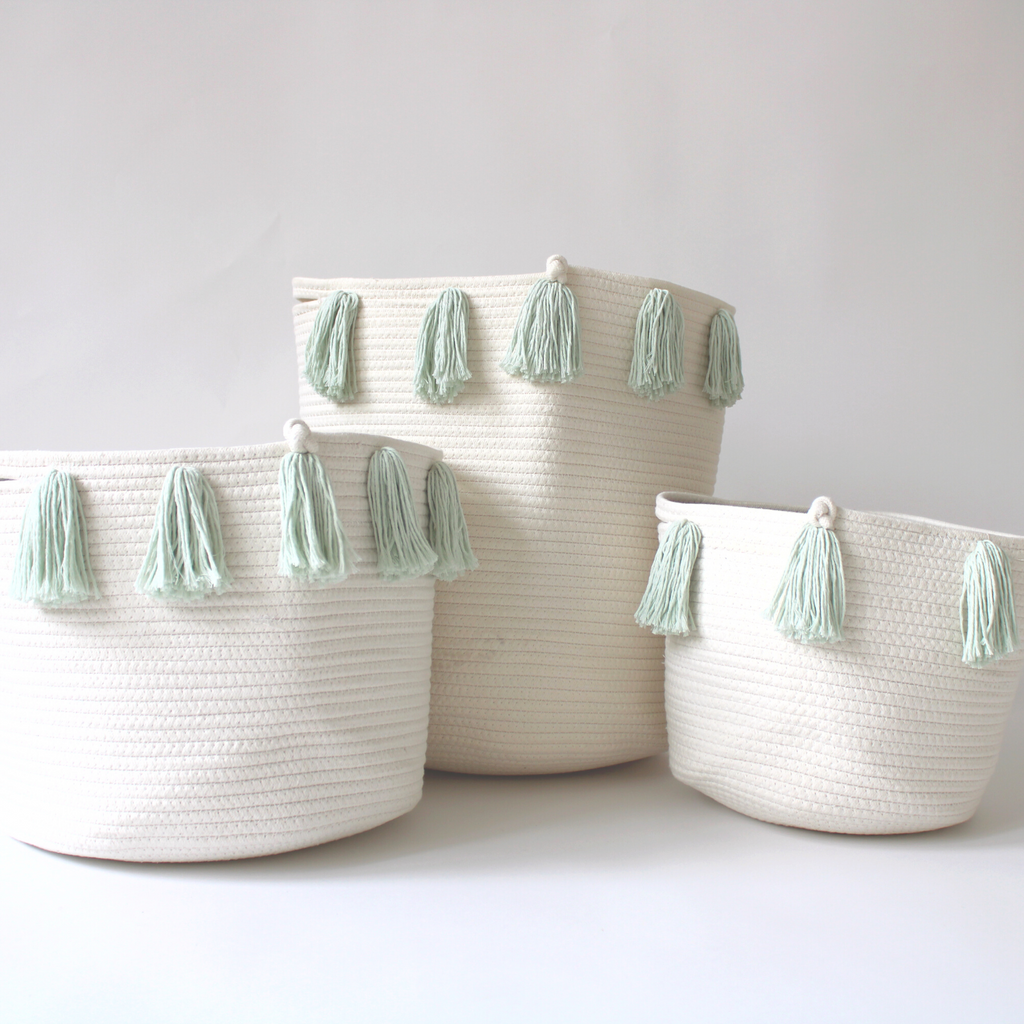 Mint Tassel Basket - Medium-2