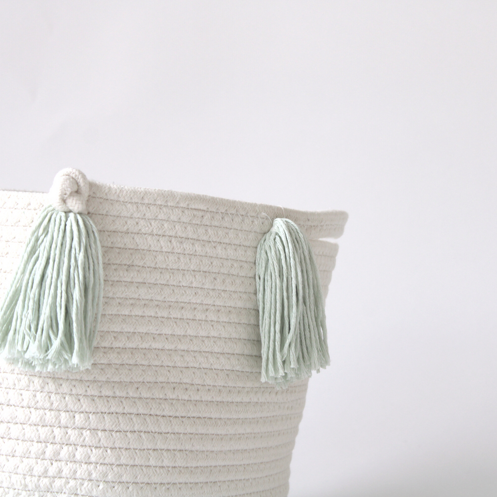 Mint Tassel Basket - Medium-1