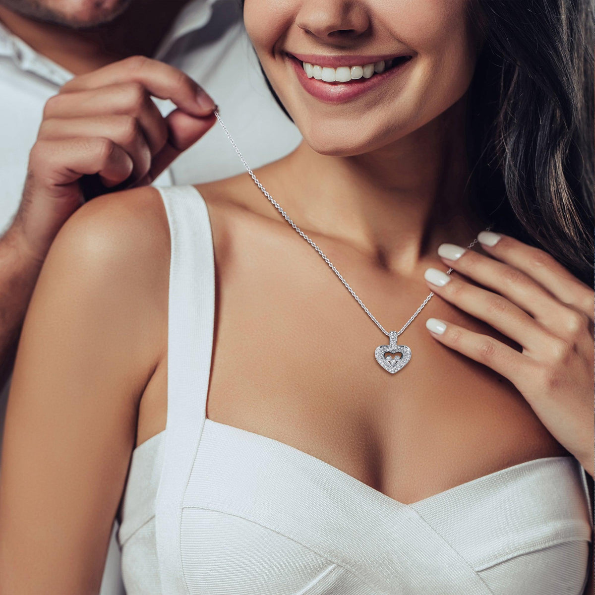 TRYNDI™ To My Wife Floating Heart Necklace With Authentic Swarovski Crystals-4