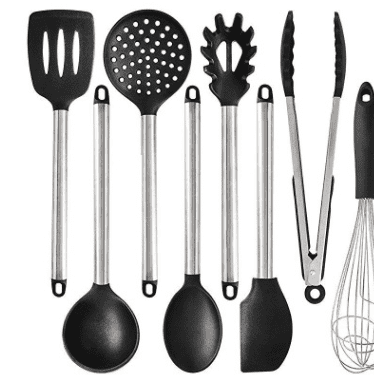 Modern silicone kitchen utensil set in sleek black and gray with cooking tools and spatulas — view 2
