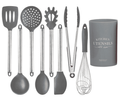 Modern silicone kitchen utensil set in sleek black and gray with cooking tools and spatulas — view 4