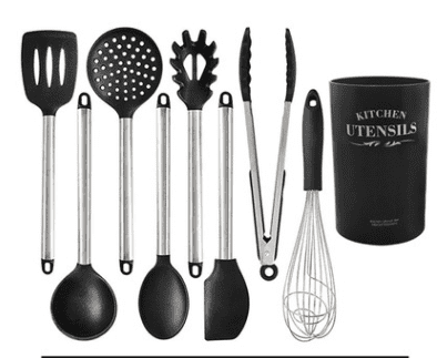 Modern silicone kitchen utensil set in sleek black and gray with cooking tools and spatulas — view 5